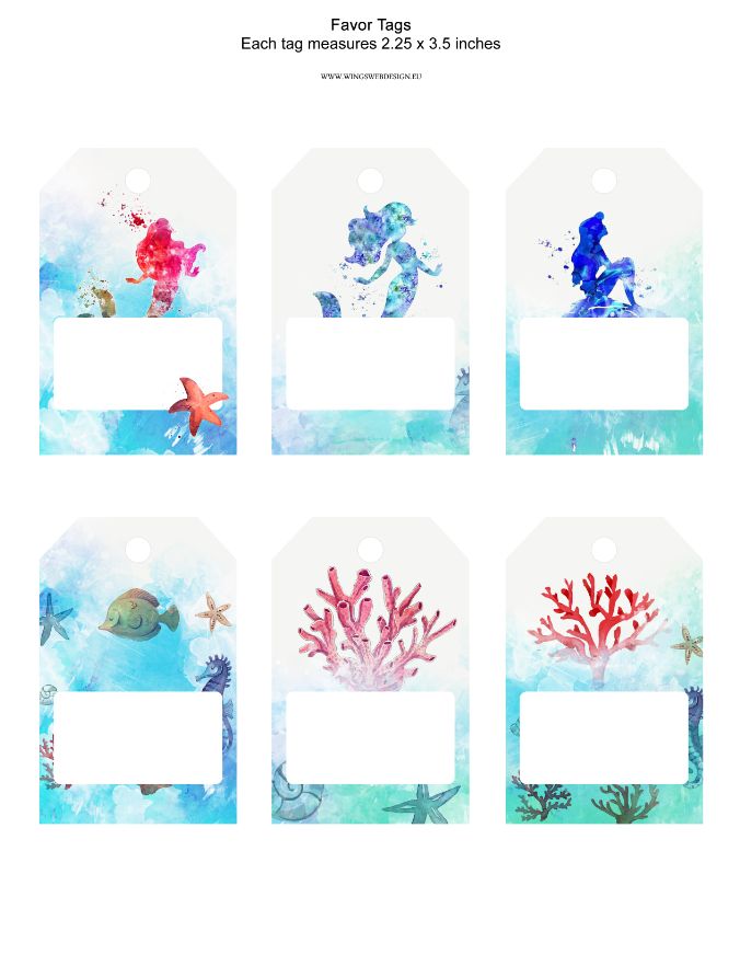 Little Mermaid Birthday Party Favor Tags, DIY Party Decoration