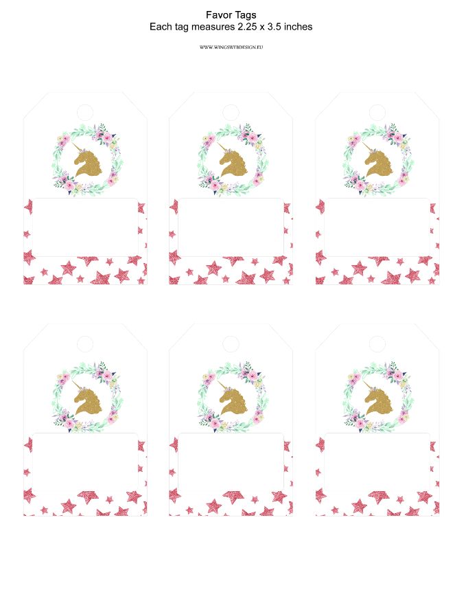 Unicorn Favor Tags in Pastel Colors