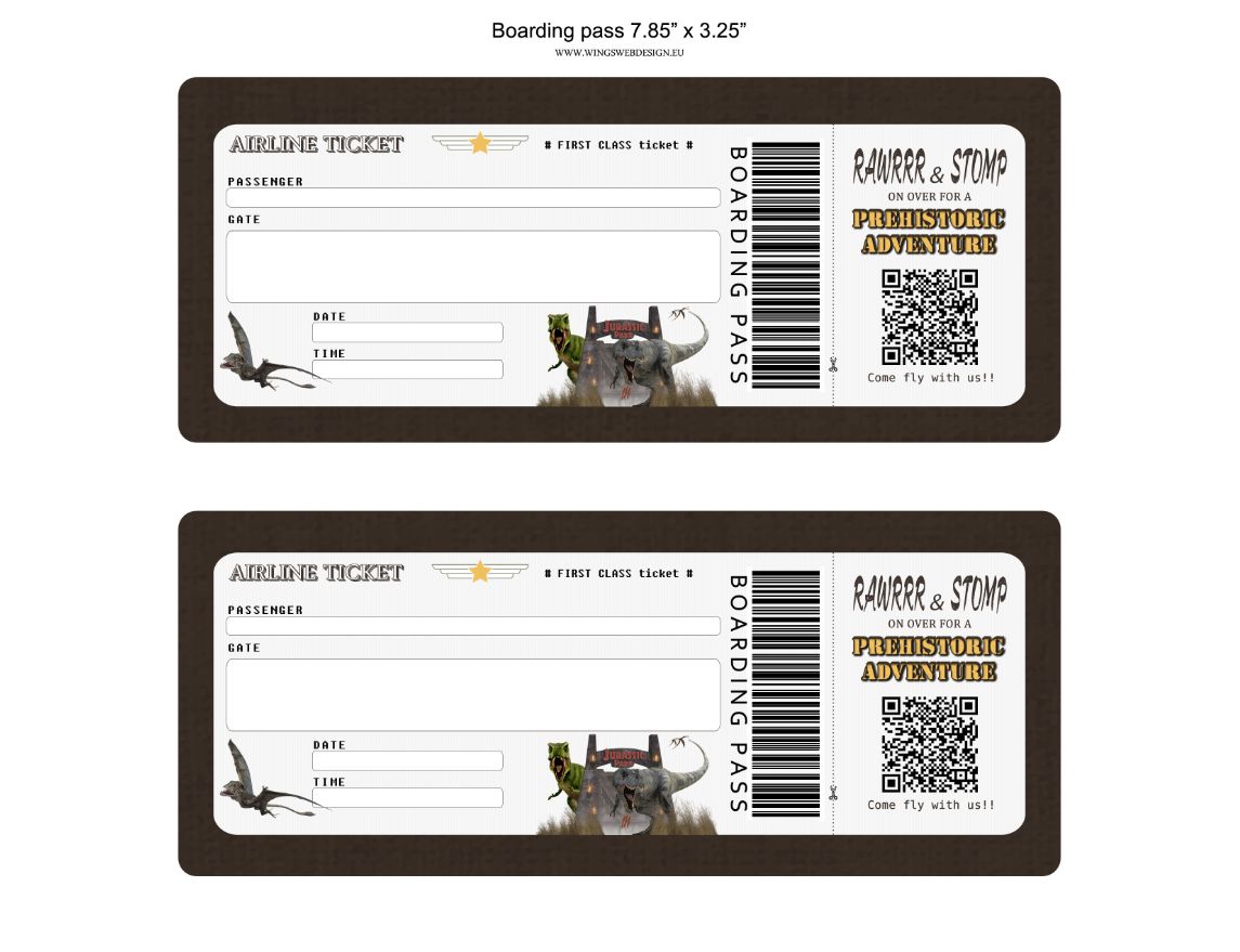 Prehistoric Adventure Boarding Pass Invitation