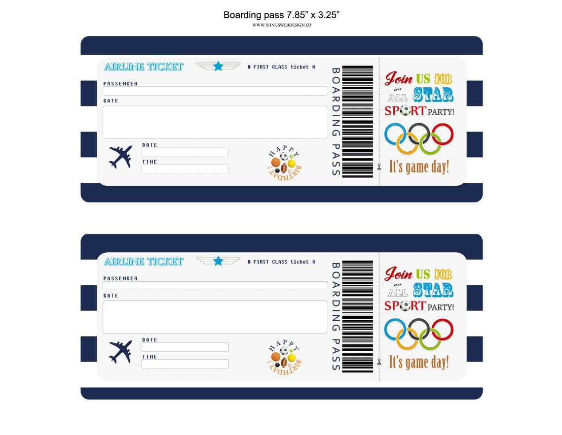 All Star Sport Boarding Pass Invitation