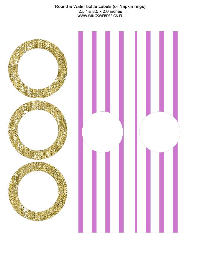 Gold and Blush Pink Round and Water bottle Labels or Napkin rings
