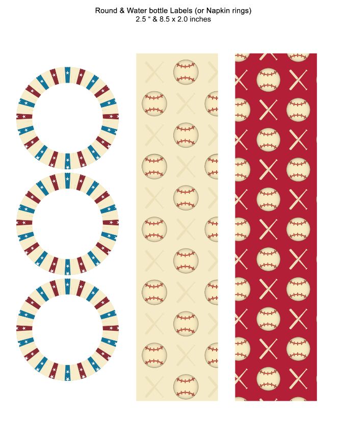 Baseball Round and Water bottle Labels or Napkin rings