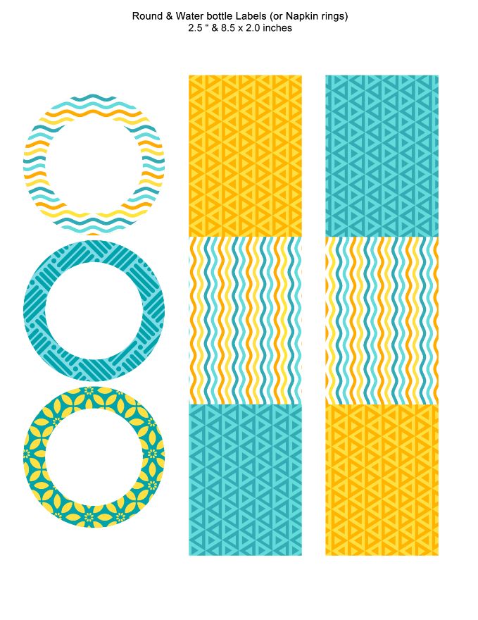 Turquoise yellow orange geometric Round and Water bottle Labels or Napkin rings