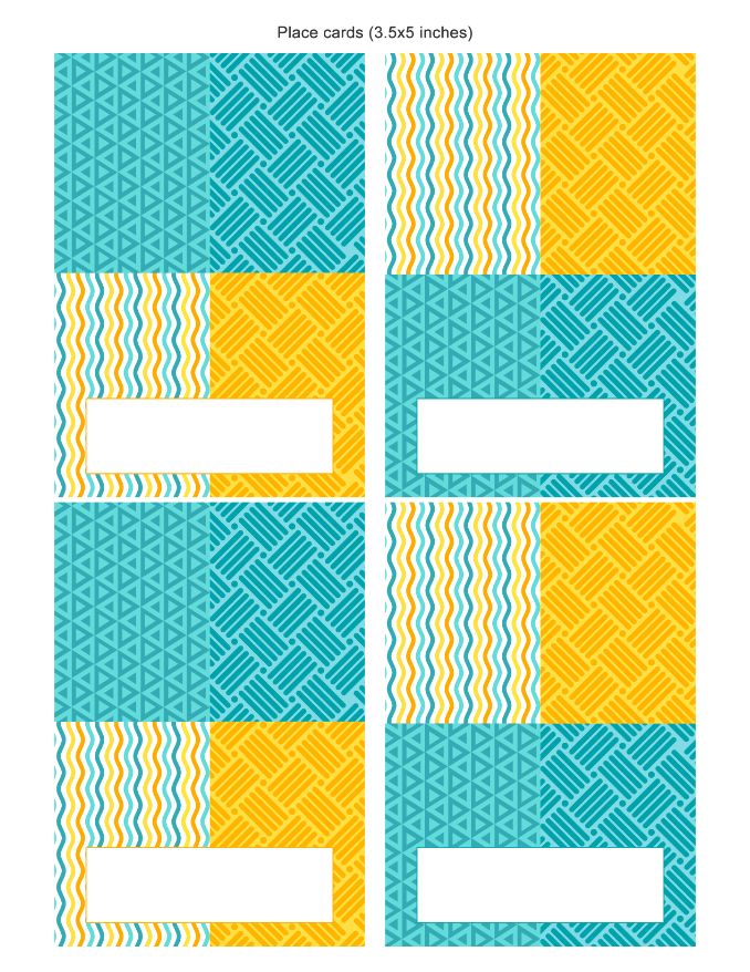 Turquoise yellow orange geometric Food Labels or Place Cards