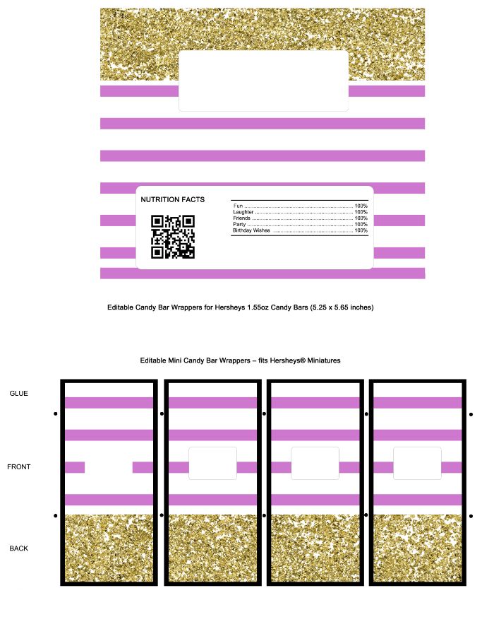 Gold and Blush Pink Candy Bar Wrappers