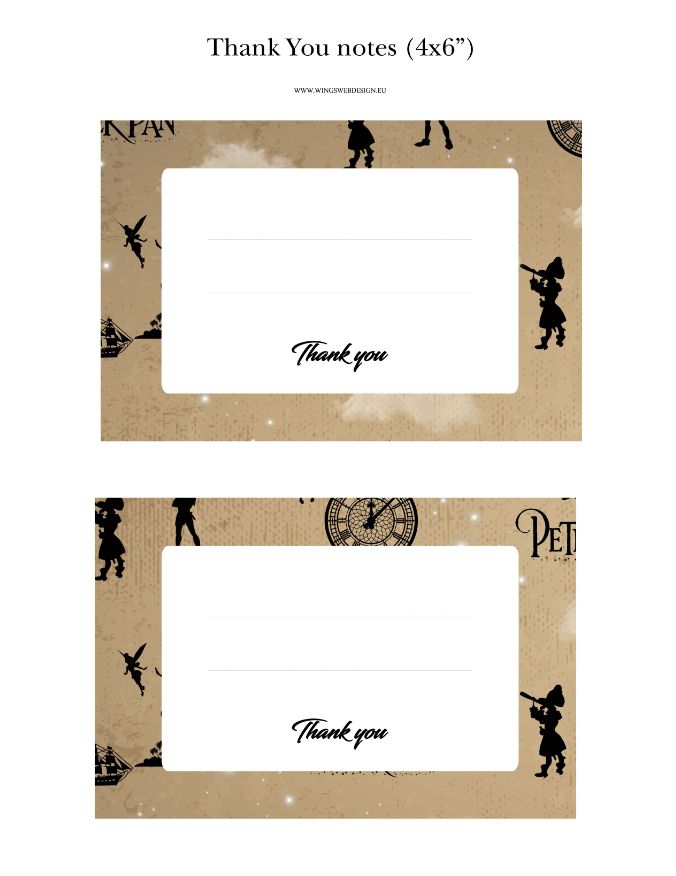 Neverland and Peter Pan Thank You Notes