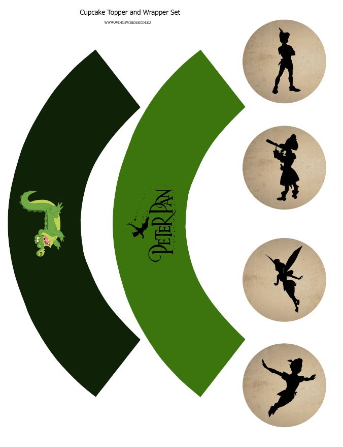 Cupcake topper and wrapper Neverland and Peter Pan set