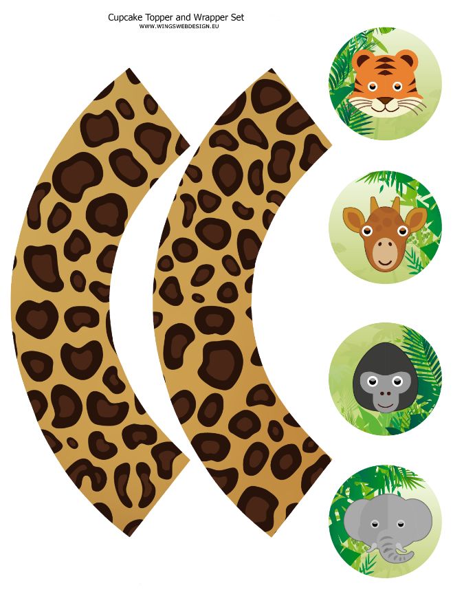 Cupcake topper and wrapper Jungle and Safari set