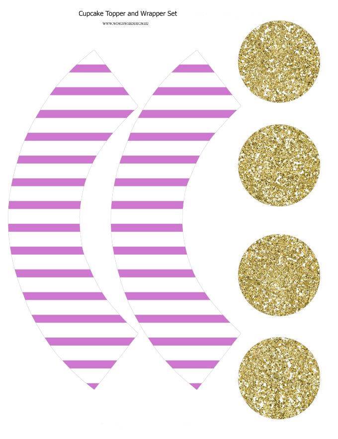 Cupcake topper and wrapper Gold and Blush Pink set