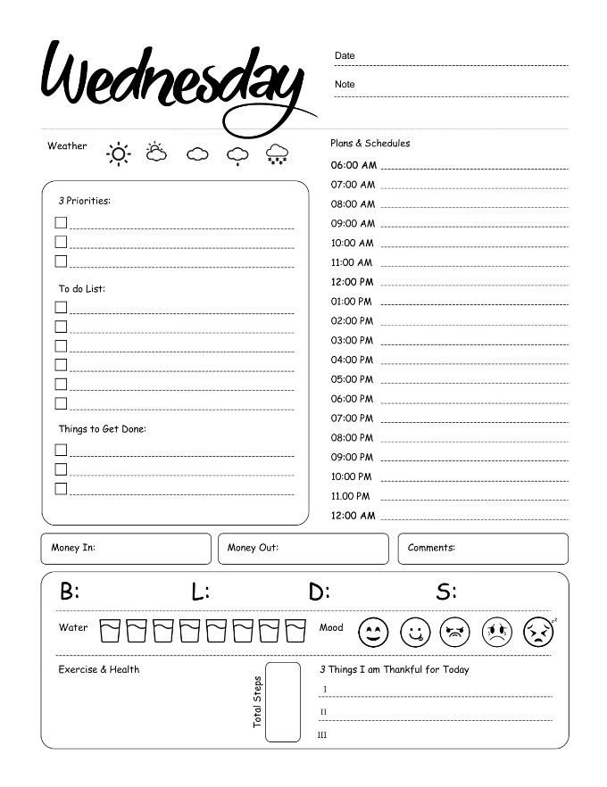 Wednesday Daily Planner, Wednesday Planner Productivity, Wednesday Planner Work, A4 and US Letter Planner, Insert Printable Planner, Instant Download