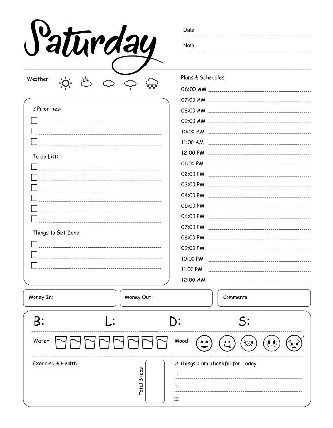 Saturday Daily Planner, Saturday Planner Productivity, Saturday Planner Work, A4 and US Letter Planner, Insert Printable Planner, Instant Download