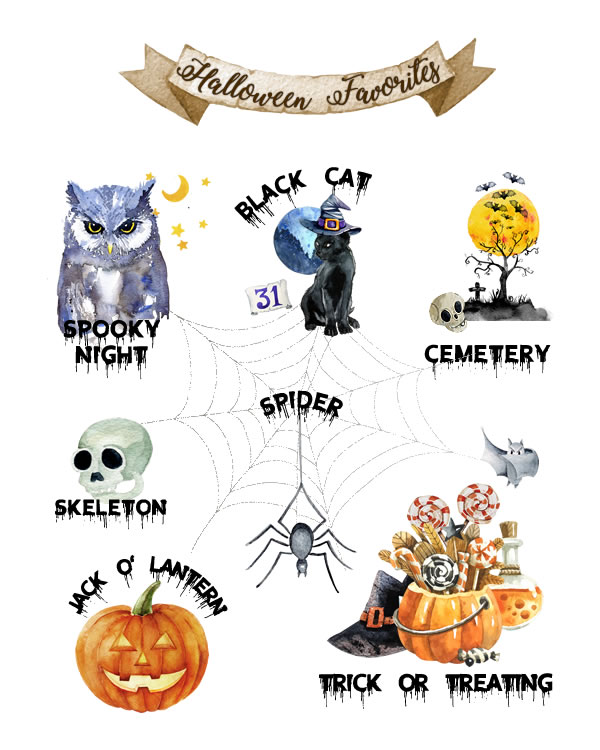 Halloween Favorites Fall Printable, Halloween Printable, Spooky Haunted House Jack-O-Lantern Ghost Witch Holiday Decor || 8x10 inches (HD pdf)