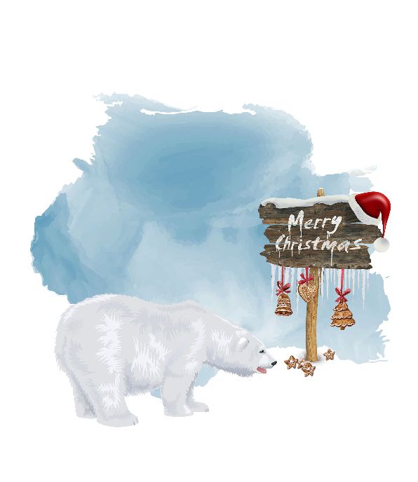 Contemporary Polar Bear Art, an original Watercolor Painting. Sporting festive Christmas Lights this bear will add a touch to your Holiday decor and makes a great gift || 8x10 inches (HD pdf)