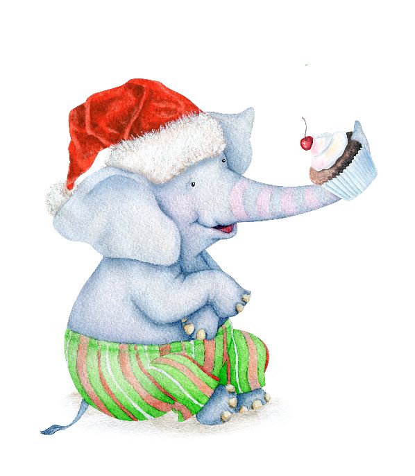 Make your Christmas merry and bright with this adorable wall art printable: a baby elephant that want eat a muffin || 8x10 inches (HD pdf)