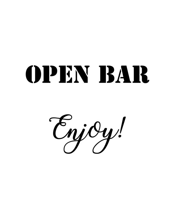 Open Bar, Enjoy. Wedding printable sign, Minimalist Cards and Gifts wedding sign. Printable, reception sign || 8x10 inches (HD pdf)