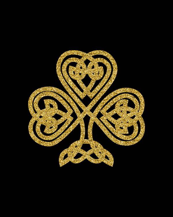 This beautiful cross is truly unique. This cross is the perfect gift for those who collect crosses because it is truly one of a kind. Leaf Clover Shamrock Irish Celtic Knot Wall art, Original Lucky St Patricks Day, Unique Wall Decor, glitter gold color on black background  || 8x10 inches (HD pdf)