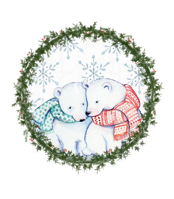 Christmas illustration with Polar Bears. Painted with watercolour, in a vibrant and eye catching colour. Impress your loved ones with this beautifully Christmas wall art || 8x10 inches (HD pdf)