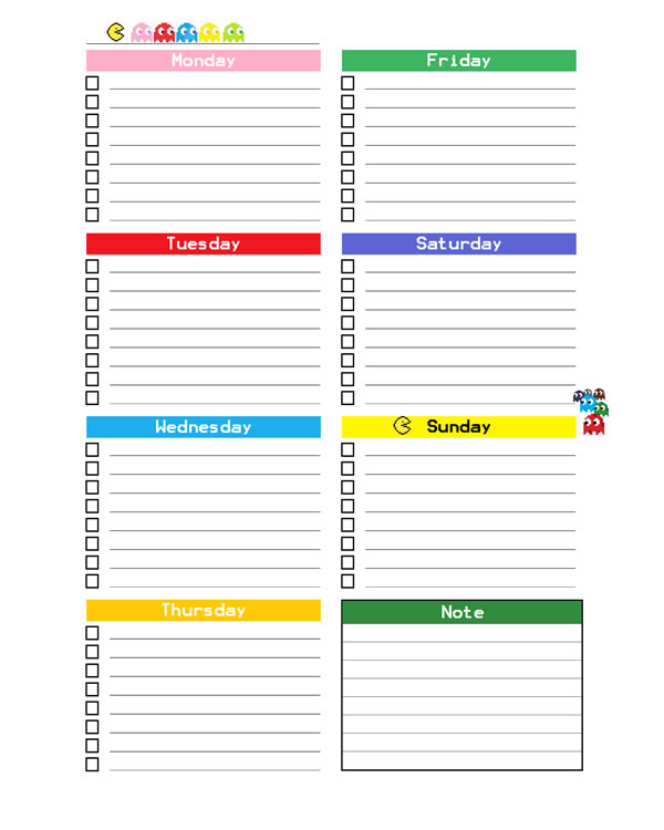 Weekly planner PacMan