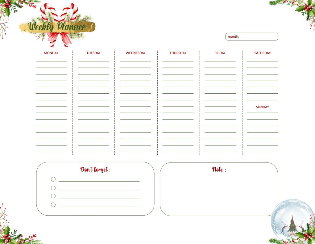 Xmas Printable Weekly Planner Work, desk planner, weekly agenda, week organizer, A4 and US Letter Planner, Insert Printable Planner, Instant Download