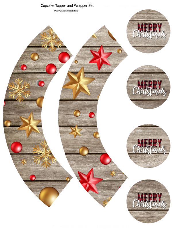 Xmas Printable Cupcake topper and wrapper set || 8x10 inches (HD jpg)