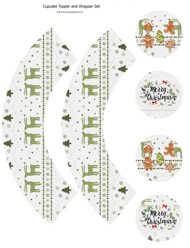 Xmas Printable Cupcake topper and wrapper set || 8x10 inches (HD jpg)