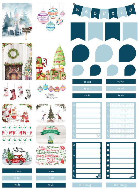 Printable Xmas Happy Planner Stickers Eric Condren, A4 and US Letter Planner, Instant Download