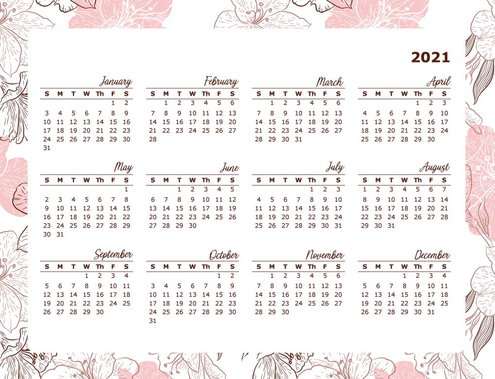Printable Pink Flowers Happy Planner Calendar 2021