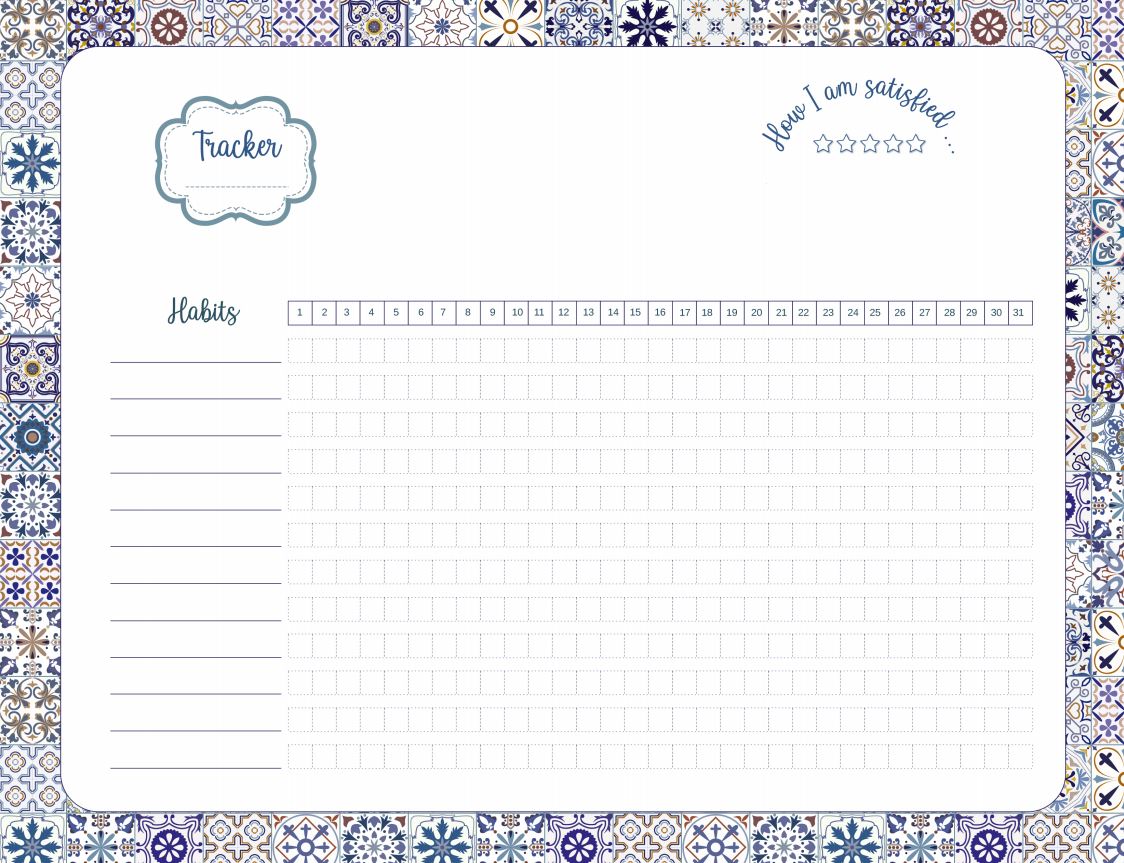 Printable Azulejos Habits Tracker Happy Planner Cover
