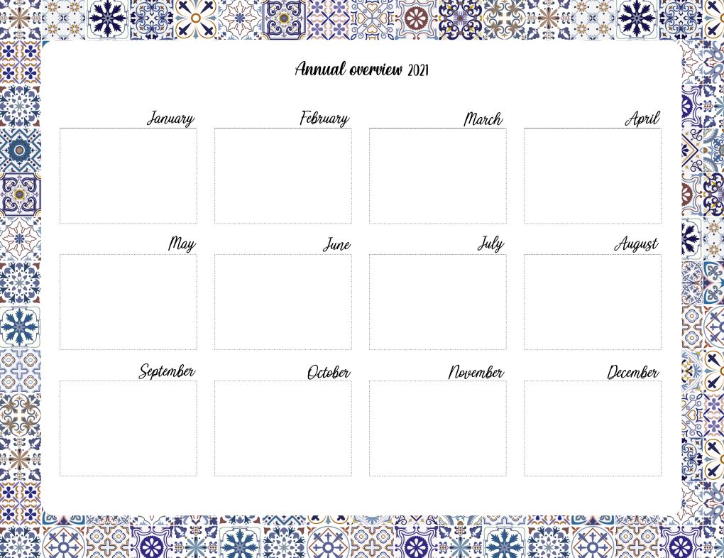 Azulejos Annual Overview Planner
