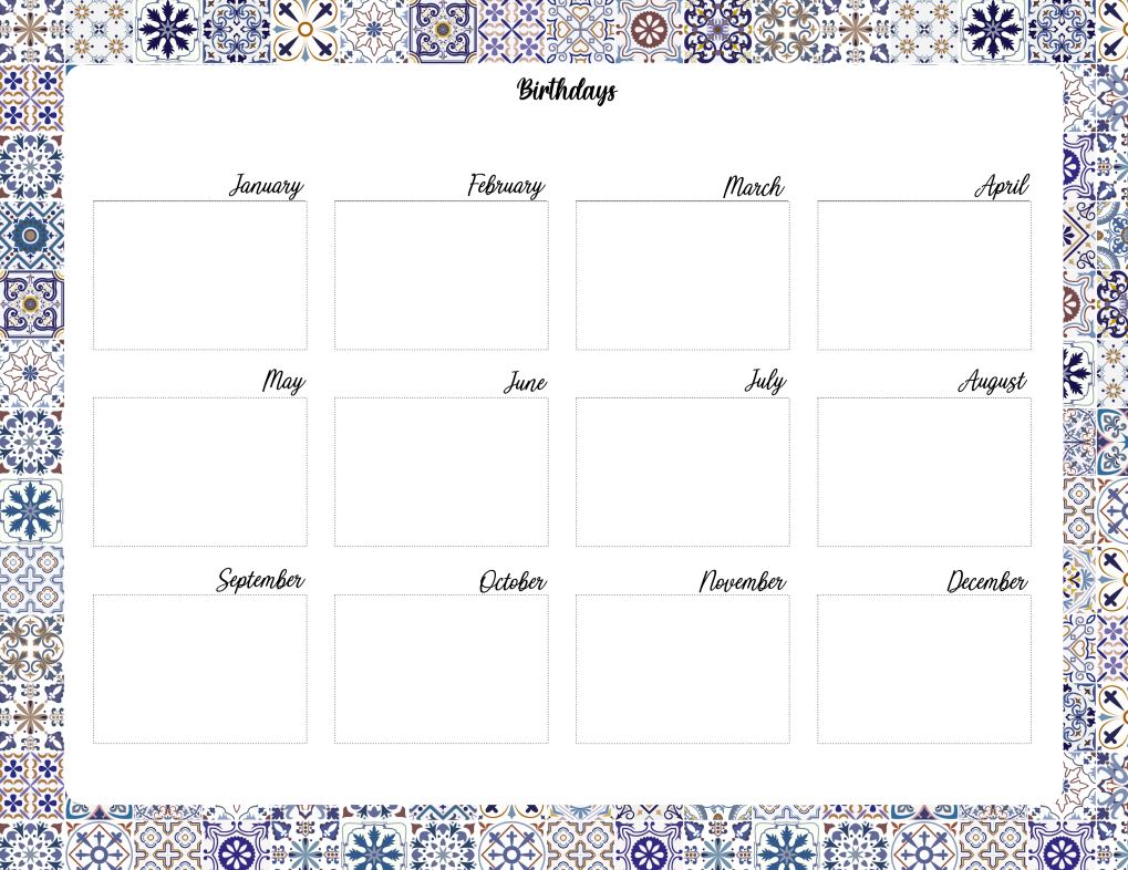 Printable Azulejos Annual Birthdays Happy Planner Cover