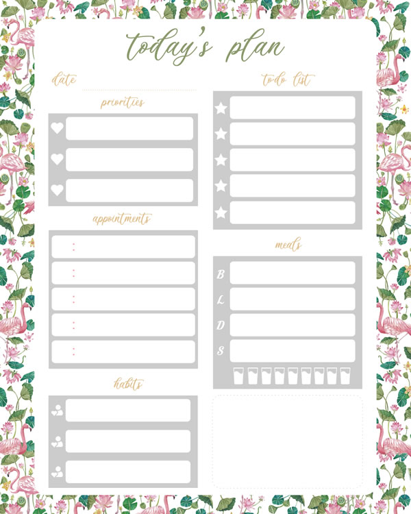 Flamingo Printable Daily Planner Work, A4 and US Letter Planner, Insert Printable Planner, Instant Download