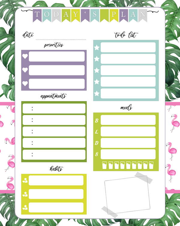 Tropical Printable Daily Planner Work, A4 and US Letter Planner, Insert Printable Planner, Instant Download