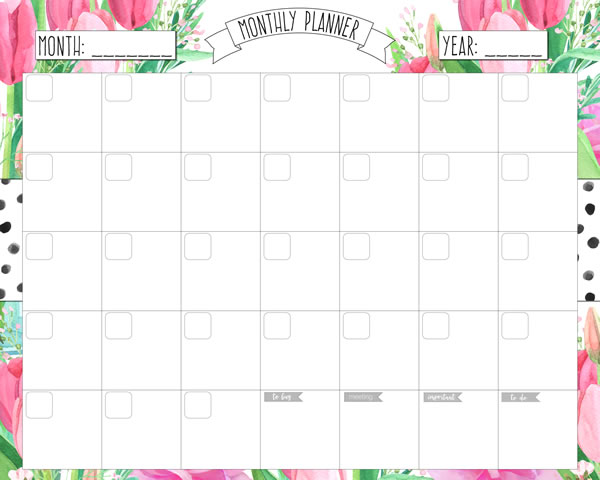 Spring Printable Monthly Planner Work, A4 and US Letter Planner, Insert Printable Planner, Instant Download