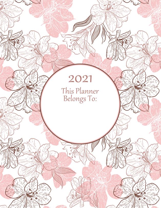Printable Pink Flowers  Front Page Planner 2021