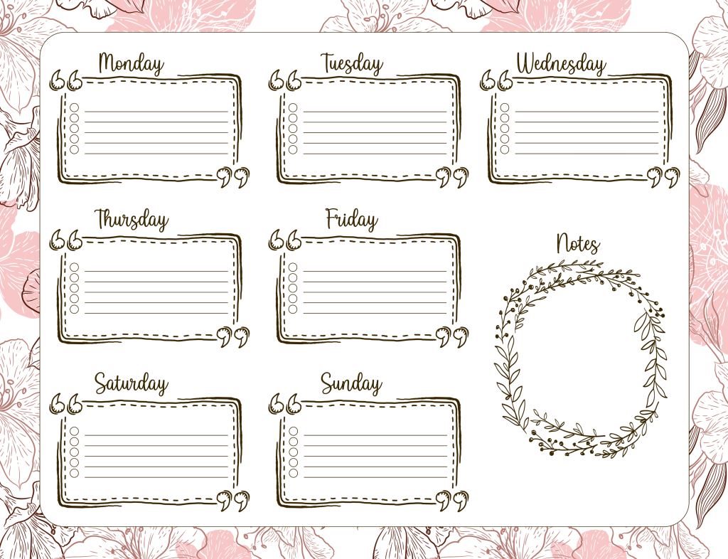 Pink Flowers Weekly Planner