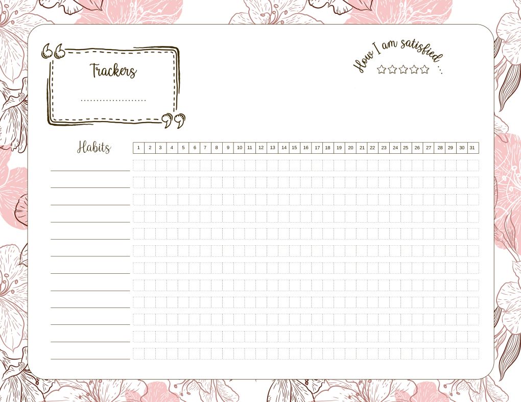 Printable Pink Flowers Habits Tracker Happy Planner Cover