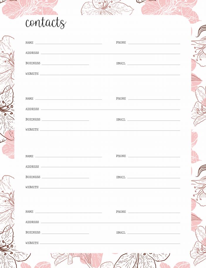 Pink Flowers Contact List
