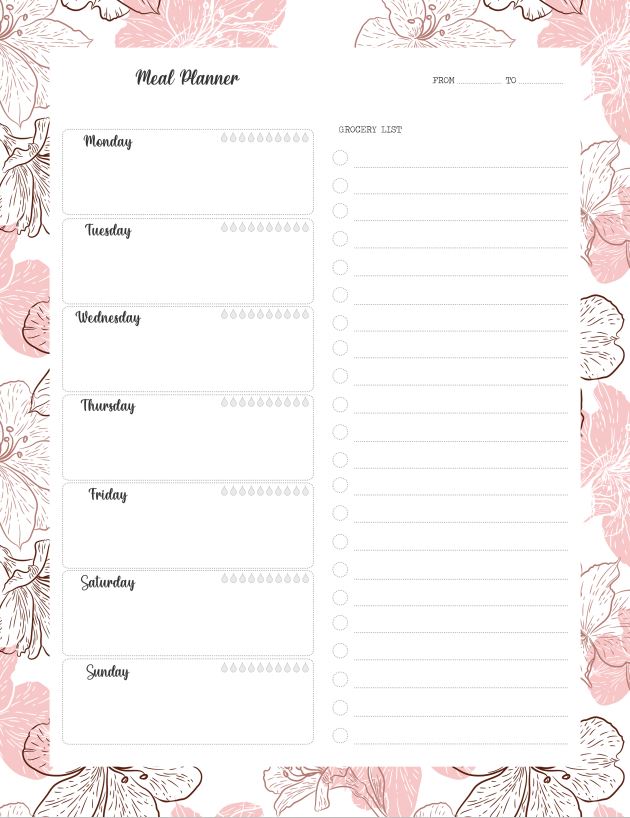 Pink Flowers Meal Planner