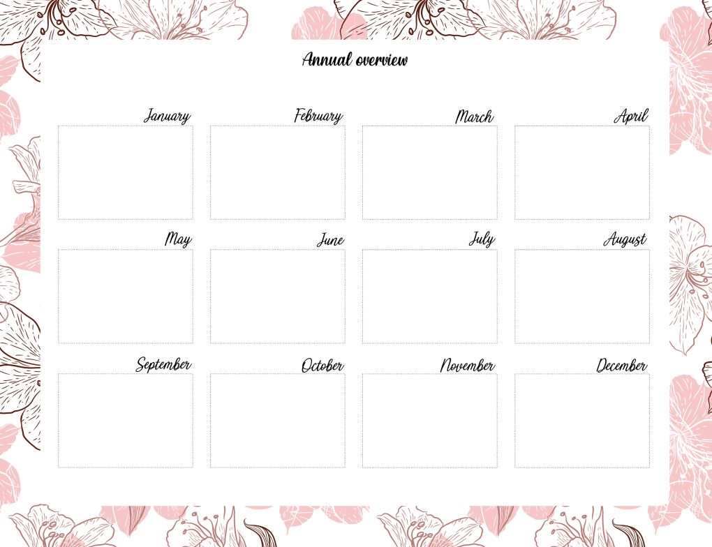 Pink Flowers Annual Overview Planner