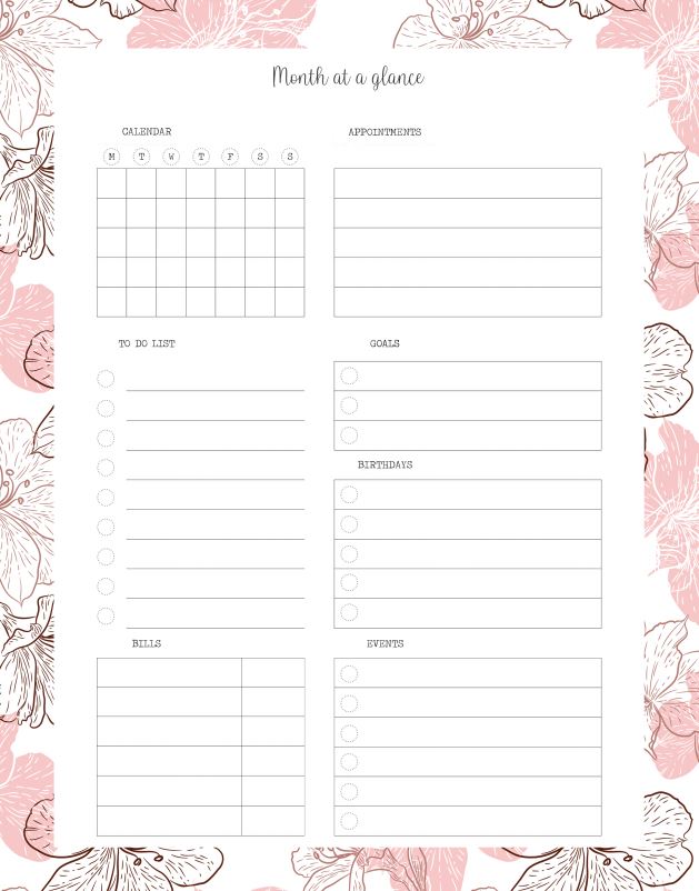 Printable Pink Flowers Month at a glance Happy Planner Cover