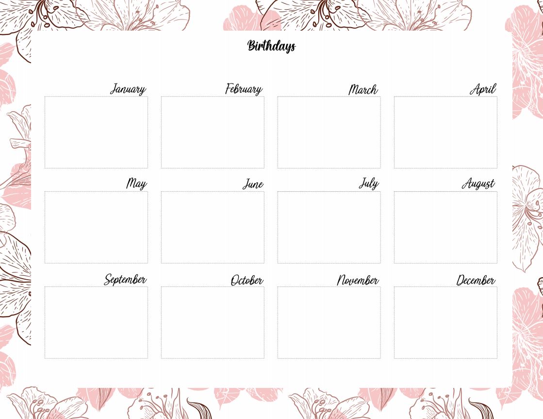 Printable Pink Flowers Annual Birthdays Happy Planner Cover
