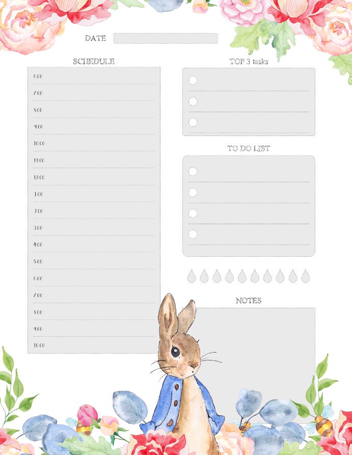 Printable Rabbit Daily Planner Work, A4 and US Letter Planner, Insert Printable Planner, Instant Download