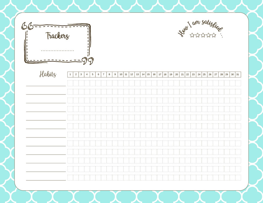 Printable Turquoise Habits Tracker Happy Planner Cover