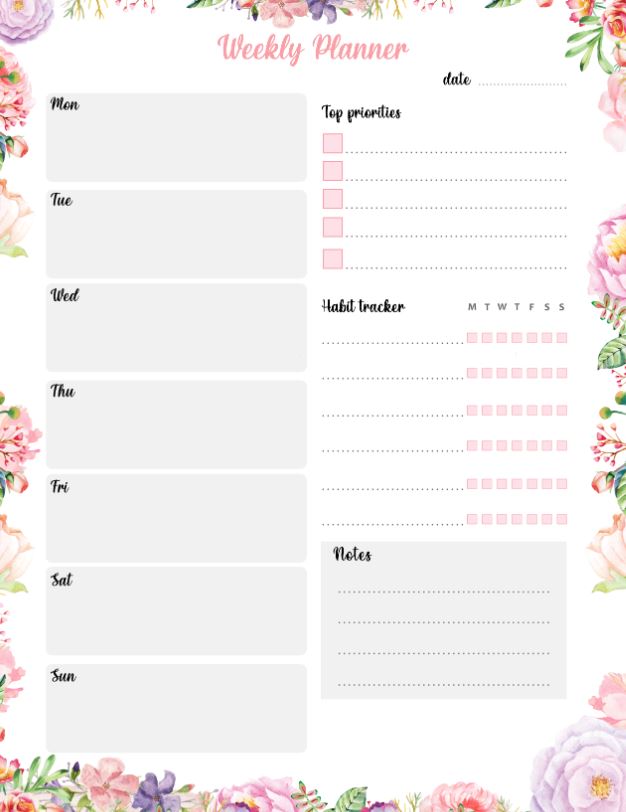 Weekly pink Planner Work, US Letter Planner to resize, Insert Printable Planner, Instant Download