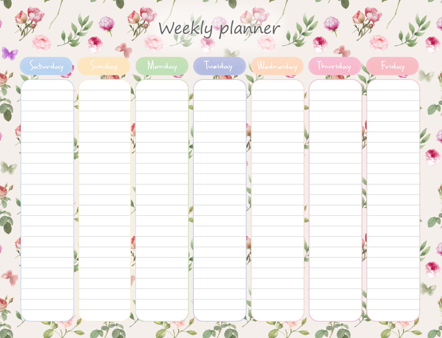 Printable Roses Weekly Planner