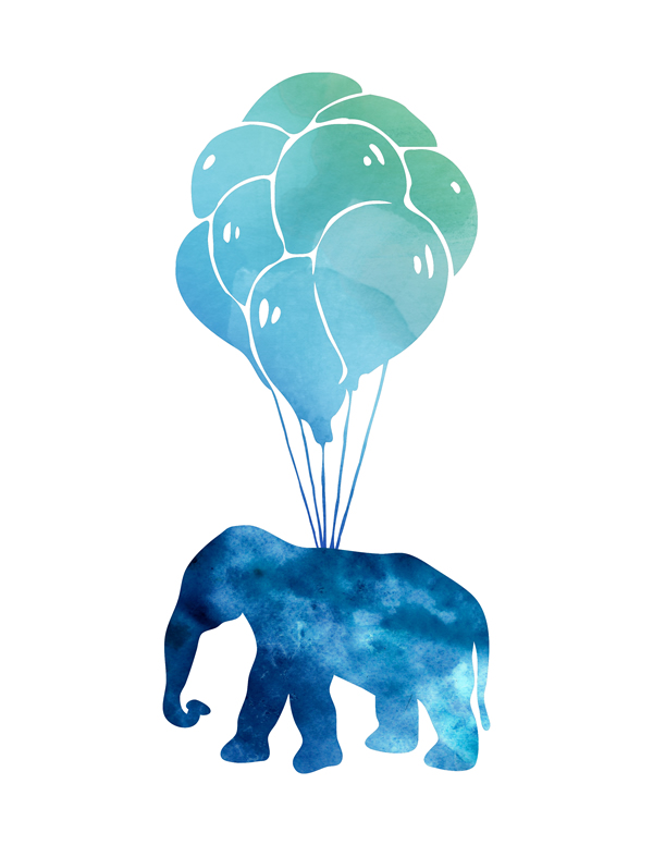 Printable Baby Elephant and Balloons Print Wall Art (DIY, instant download)
