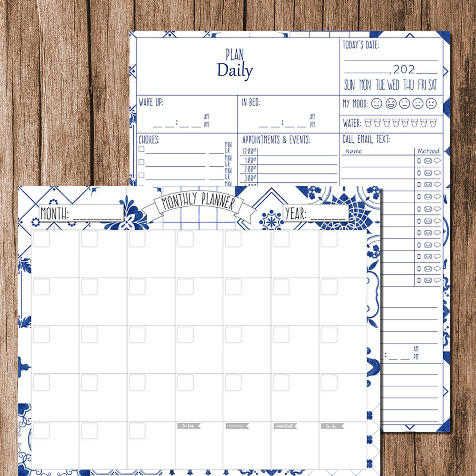 Printable Azulejos set of planners (DIY, instant download)