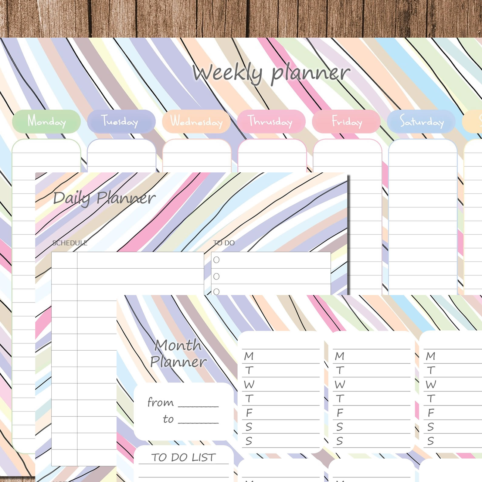 Printable watercolor set of planners (DIY, instant download)