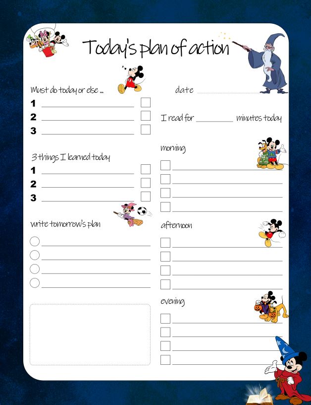 Printable The Sorcerer's Apprentice daily planner (DIY, instant download)