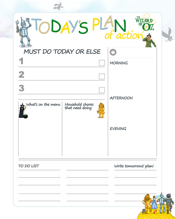 Printable Wizard of Oz daily planner (DIY, instant download)